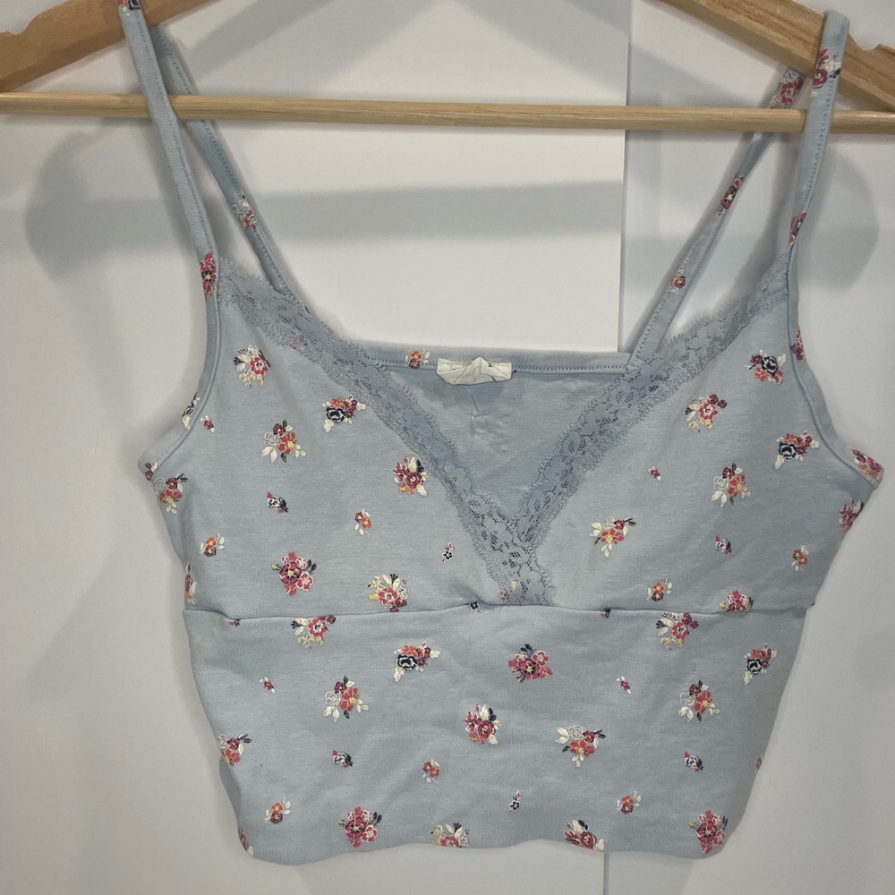 Floral Lace Trim Cropped Tank Top